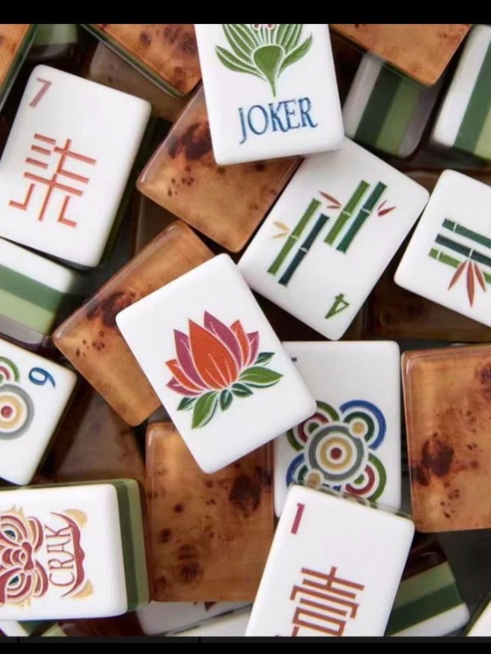 New! Wood Grain Heritage Mahjong Set Engraved 4 Layer Acrylic Tiles